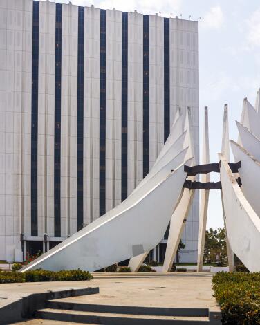 The front of the Compton Courthouse and Martin Luther King Jr. Memorial.