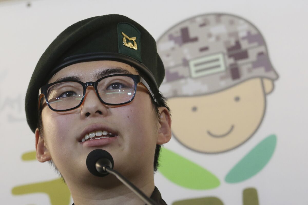 South Korean army Sgt. Byun Hui-su speaks in Seoul.