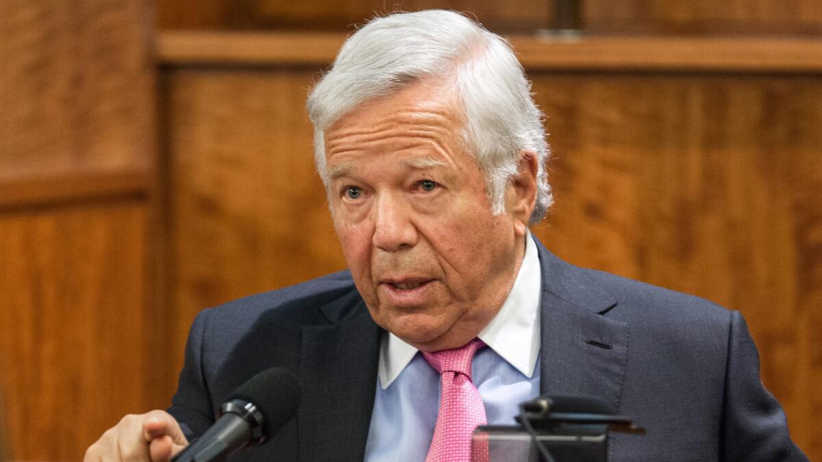 New England Patriots owner Robert Kraft testifies at the murder trial of former Patriots tight end Aaron Hernandez on March 31, 2015.