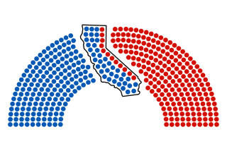 graphic showing congressional seats diagram with the center group inside the shape of California