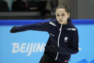 Kamila Valieva, of the Russian Olympic Committee, trains at the 2022 Winter Olympics, Thursday, Feb. 10, 2022, in Beijing. (AP Photo/Jeff Roberson)