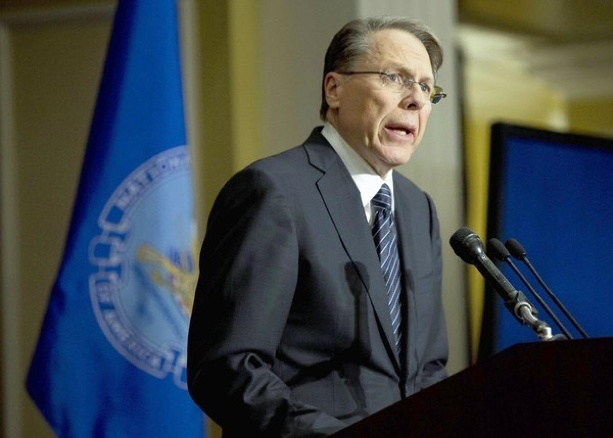 National Rifle Association executive vice president Wayne LaPierre speaks during a news conference in response to the Connecticut school shooting last month.