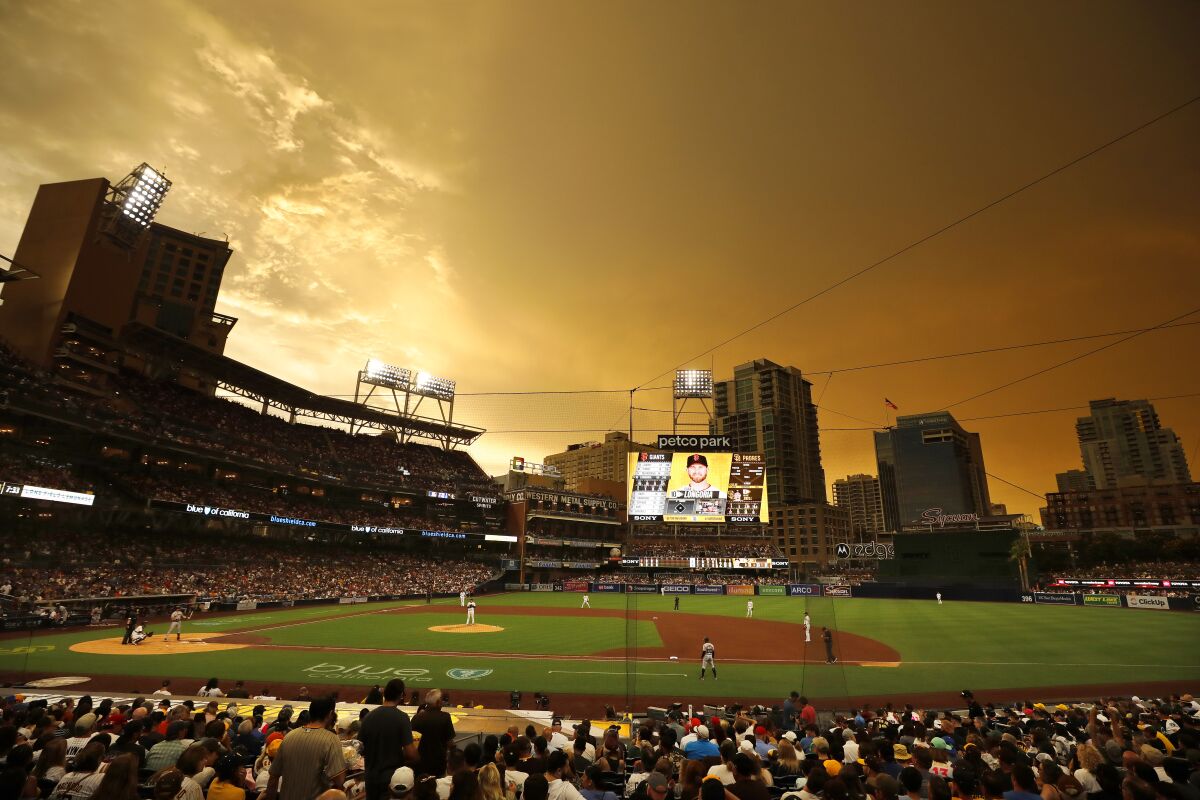 A thunderstorm moved into the San Diego area as the Padres' game against the Giants got underway at Petco Park