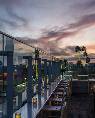The rooftop at Tomat during sunset.
