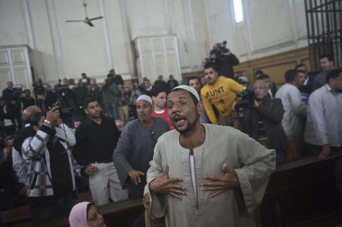 Human rights groups say abuse of detainees by Egyptian security forces remains commonplace. Above, the courtroom scene Monday after two Egyptian policemen accused of using excessive force in the death of a man were sentenced to 10 years in prison.