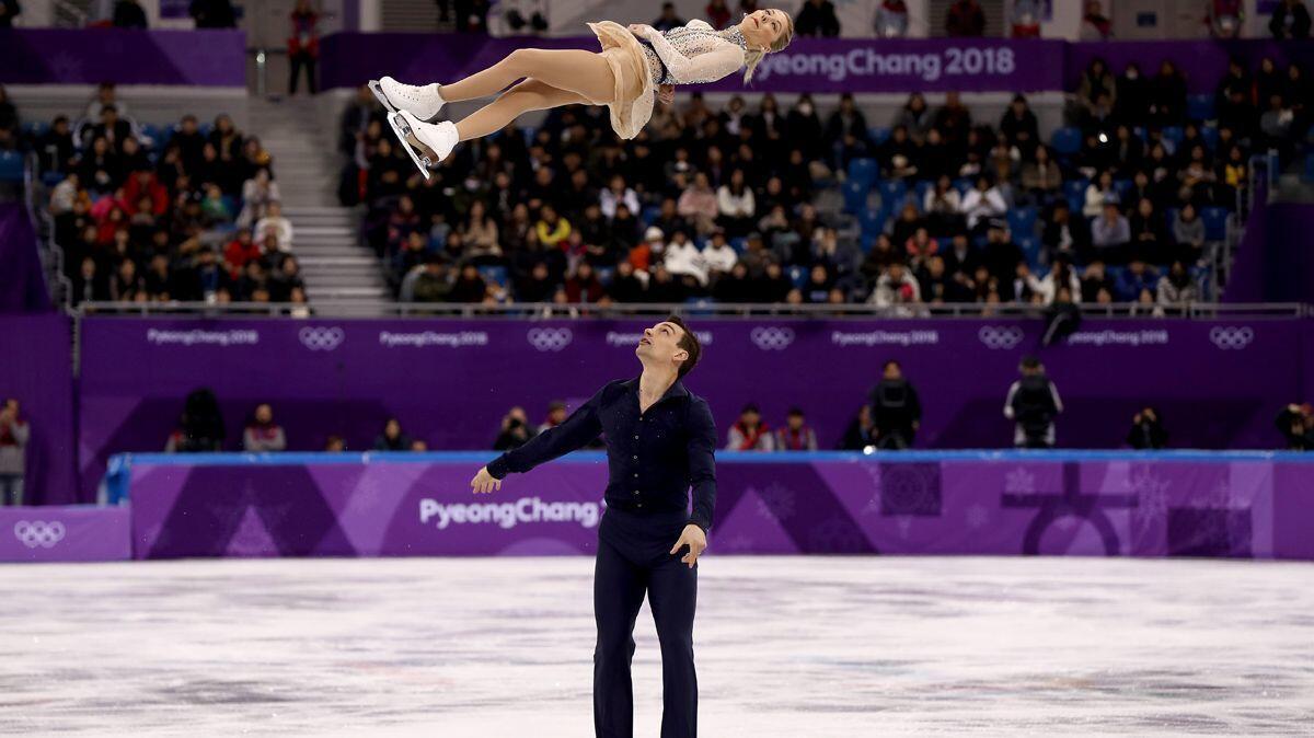 Alexa Scimeca Knierim and Chris Knierim compete in the Figure Skating Team Event - Pair Skating Short Program during the PyeongChang 2018 Winter Olympic Games at Gangneung Ice Arena on Friday in Gangneung, South Korea.