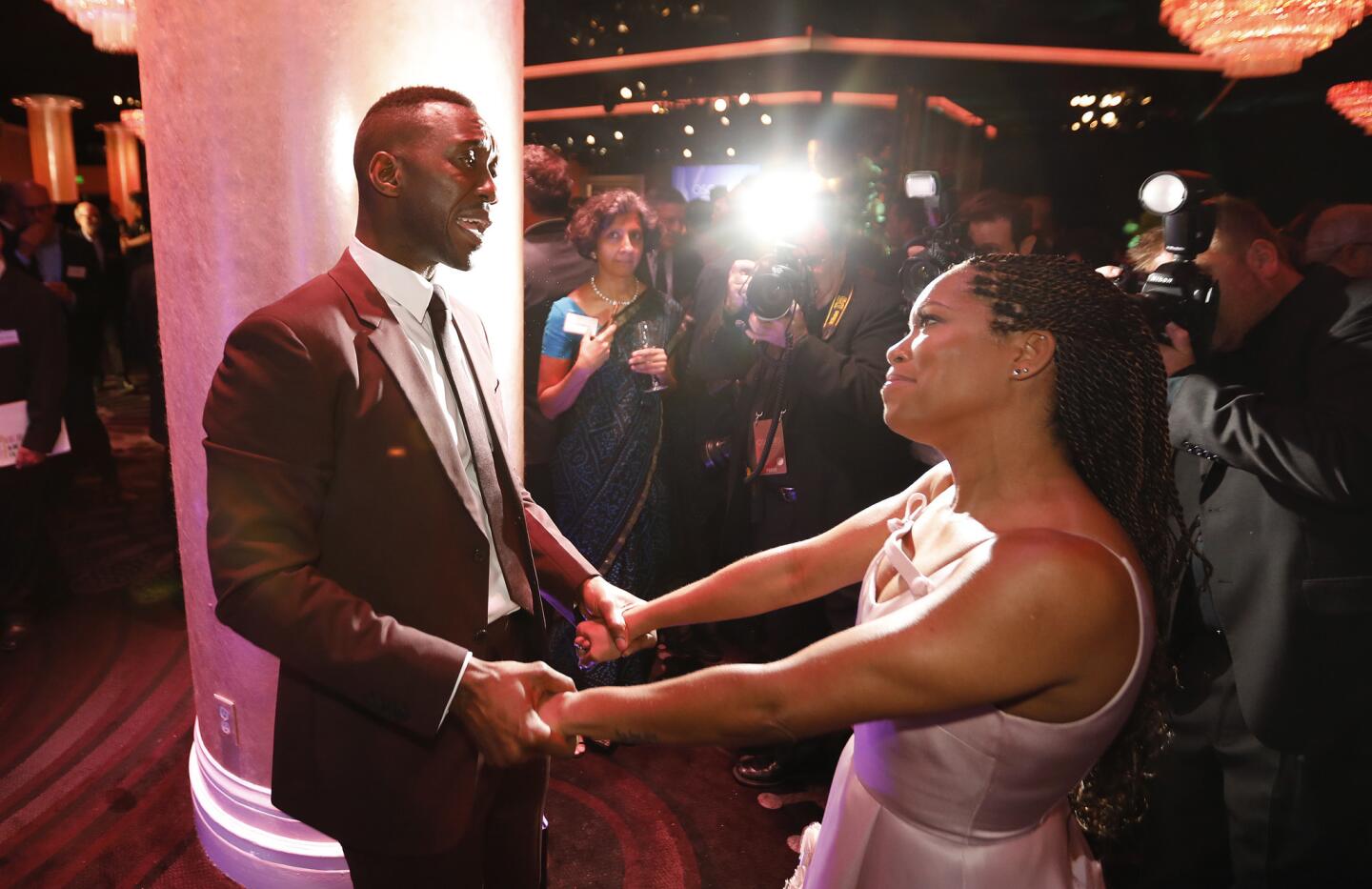 Supporting actor and actress nominees Mahershala Ali and Regina King visit during the nominees luncheon for the 91st Oscars at the Beverly Hilton Hotel in Beverly Hills on Feb. 4, 2019.