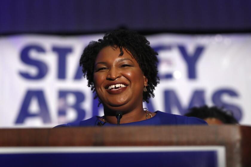 Democratic candidate for Georgia Governor Stacey Abrams speaks during an election-night watch party Tuesday, May 22, 2018, in Atlanta. (AP Photo/John Bazemore)