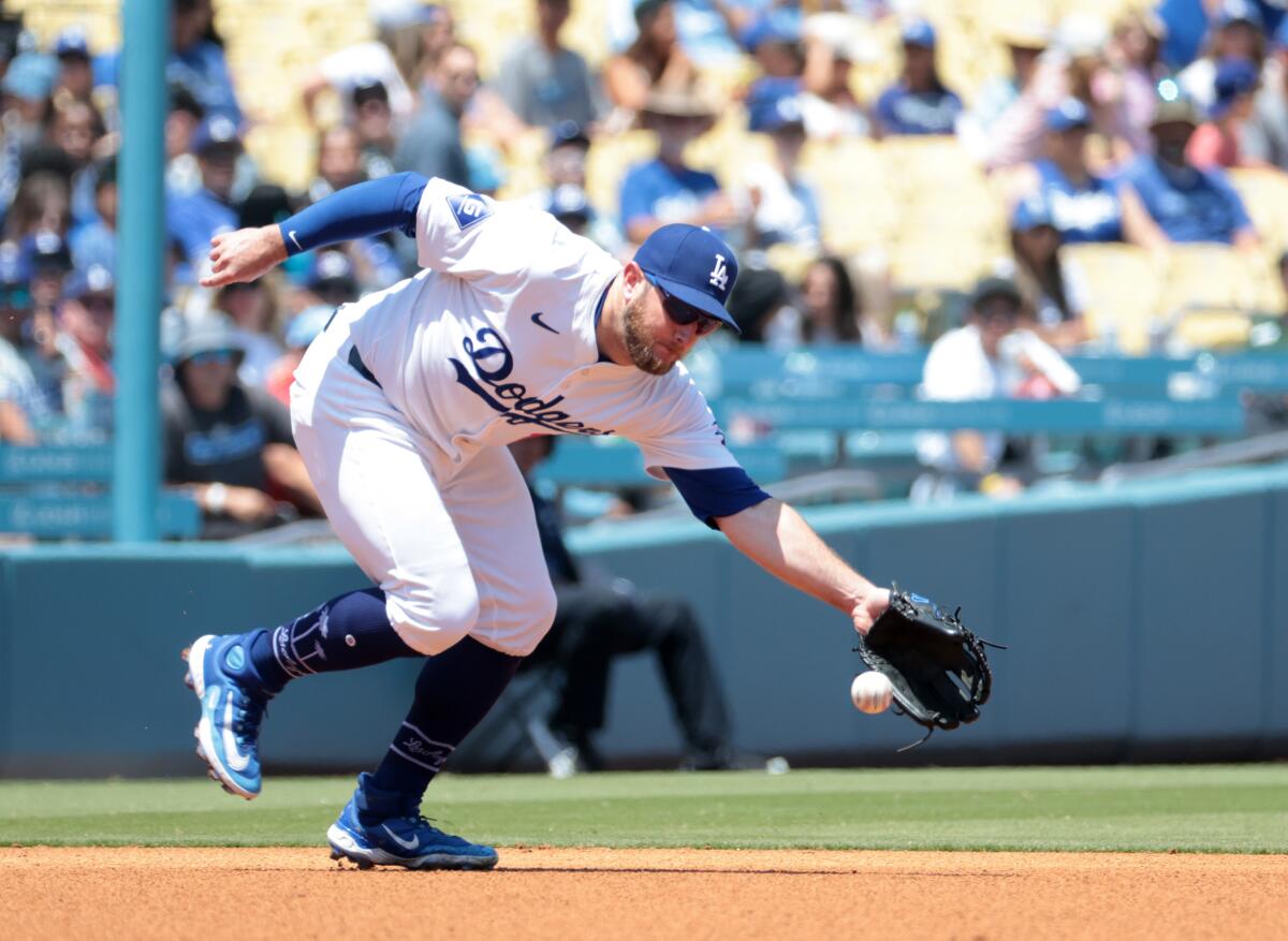 Max Muncy fields the ball during a game earlier this month.