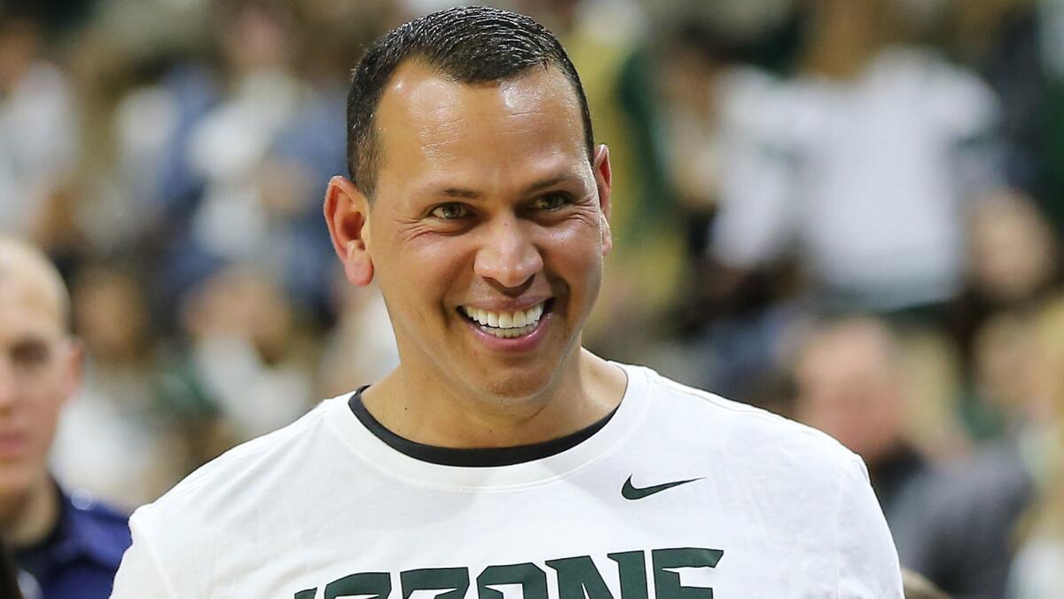 Alex Rodriguez attends a basketball game between Michigan State and Indiana in East Lansing, Mich., on Jan. 19.