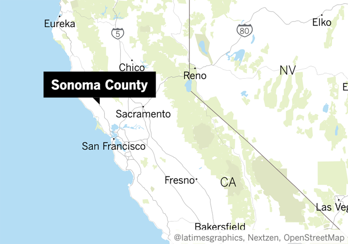 Map showing location of Sonoma County 