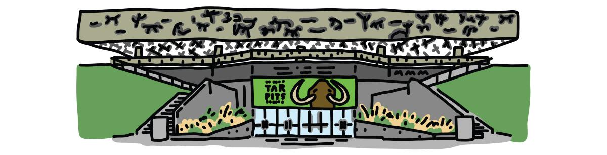 Illustration of the Page Museum at the La Brea Tar Pits