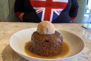 Sticky toffee pudding at California English restaurant in Sorrento Mesa.