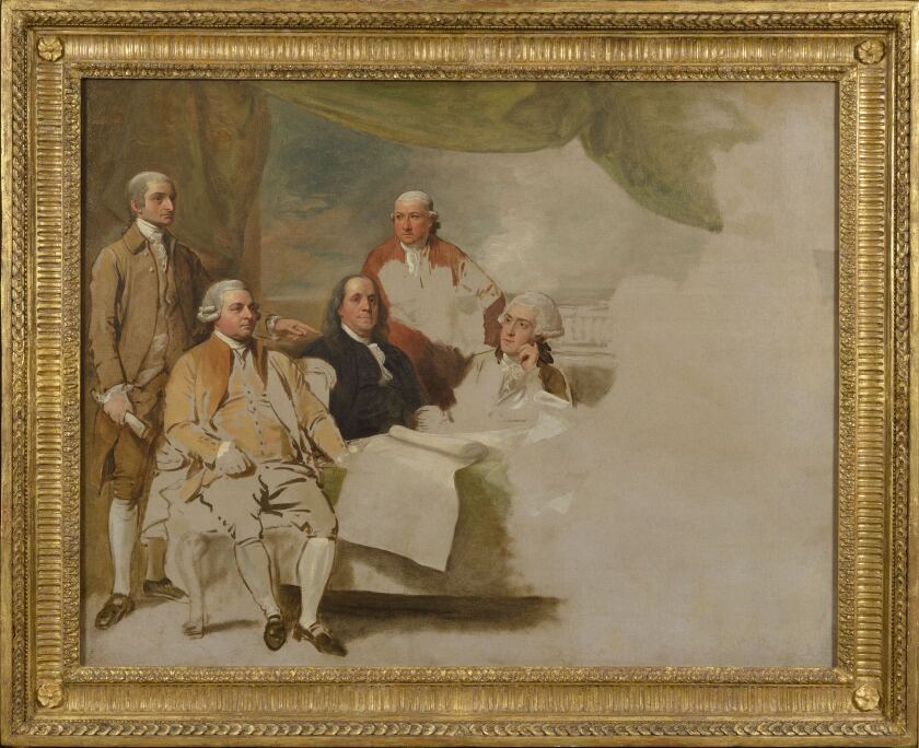 A half-finished portrait of the founding fathers