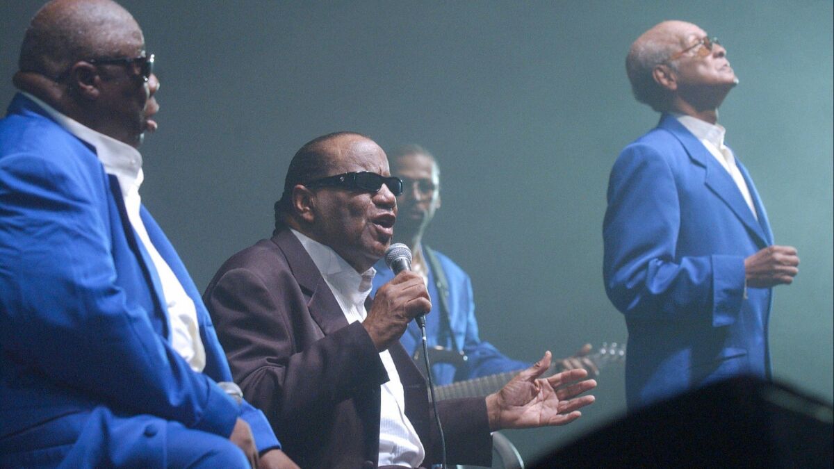 Clarence Fountain (second from left) is shown performing with the Blind Boys of Alabama" in 2005 during the 29th edition of the Printemps de Bourges music festival in France.