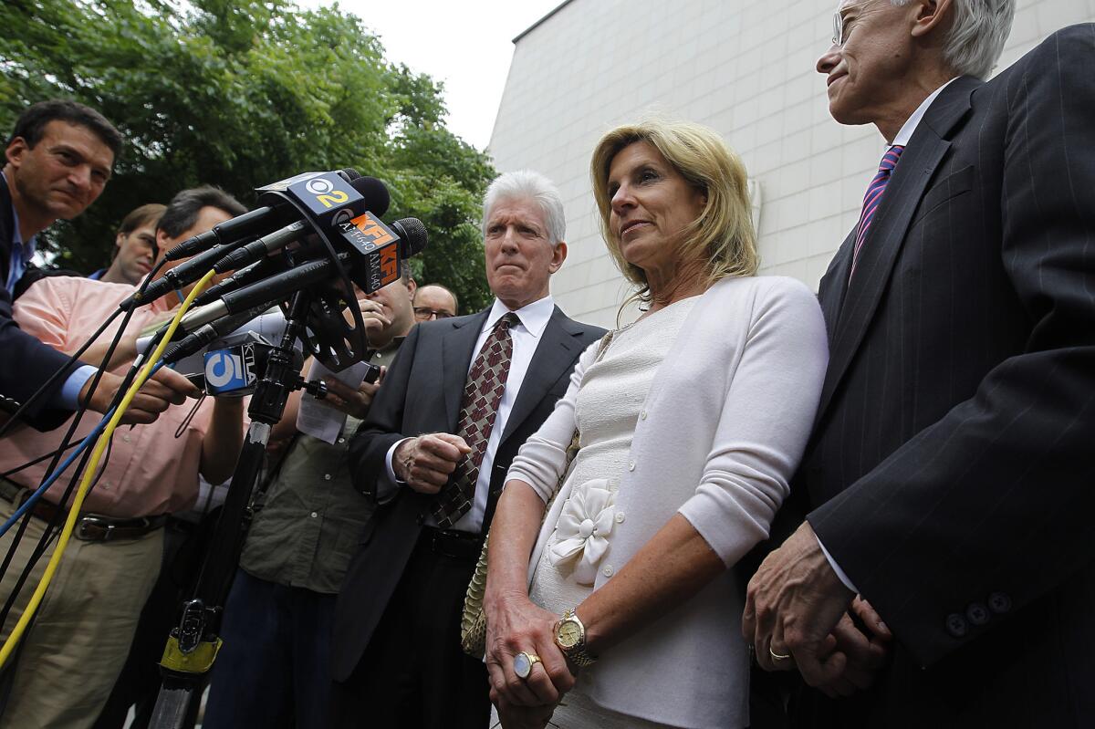 Jamie McCourt speaks to the media after a judge set terms on her and Frank McCourt's divorce settlement on June 17, 2011.