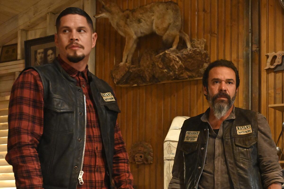 JD Pardo and Michael Irby survey the scene in "Mayans M.C."
