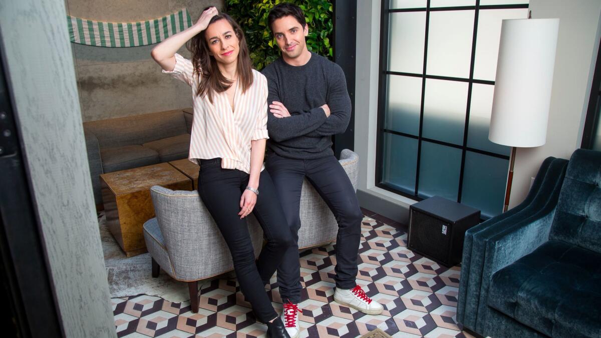 "Rough Night" co-writers Lucia Aniello, left, and Paul W. Downs are photographed at the Gordon Bar in Sixty SoHo Hotel in New York City.