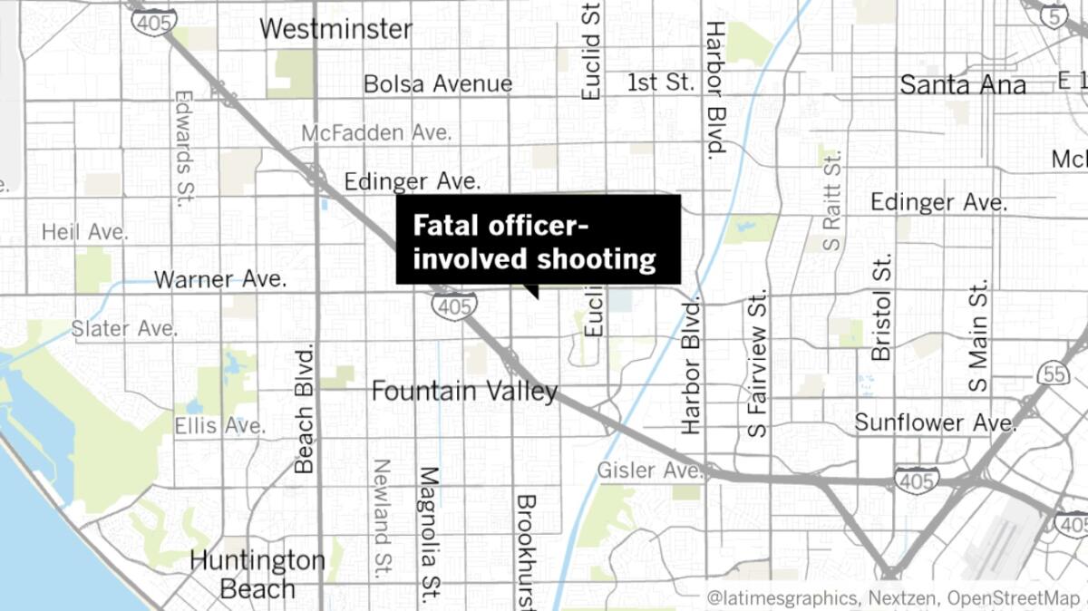 Santa Ana police were conducting an investigation at an apartment complex in the 10300 block of La Hacienda Avenue in Fountain Valley late Monday when a man was fatally wounded in an officer-involved shooting, authorities said.