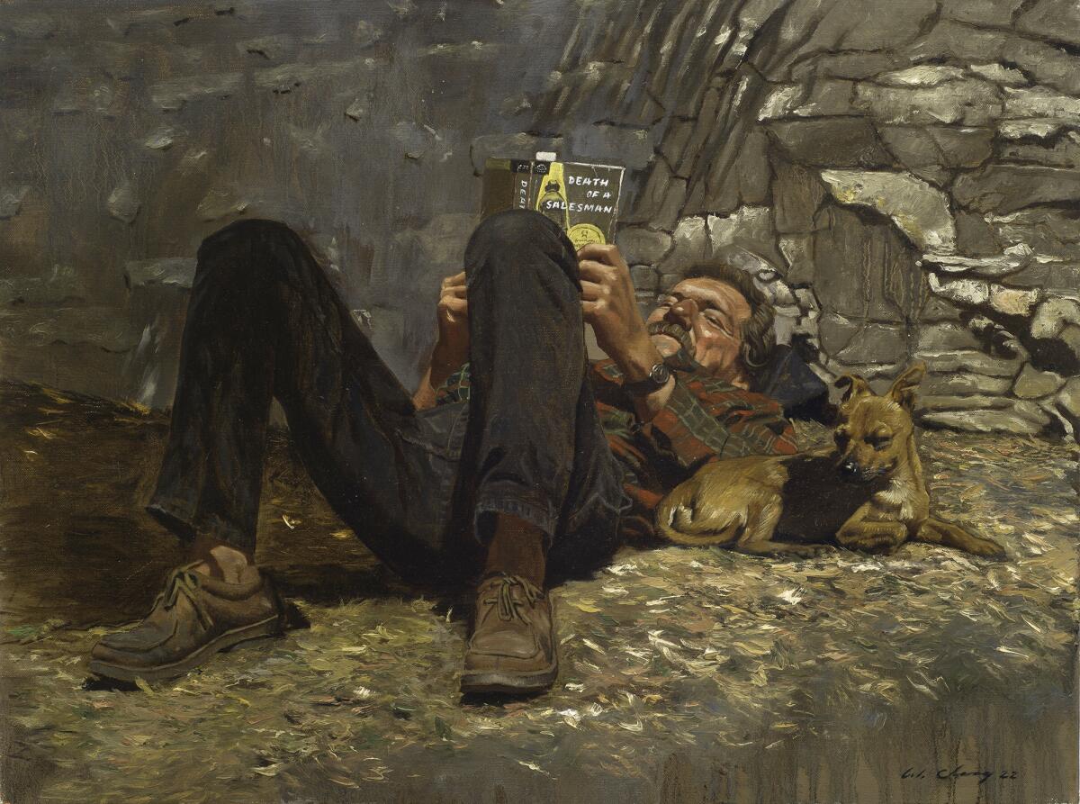 Warren Chang’s “Man with Dog” is one of 170 paintings and sculptures on display at the 112th Gold Medal exhibition.