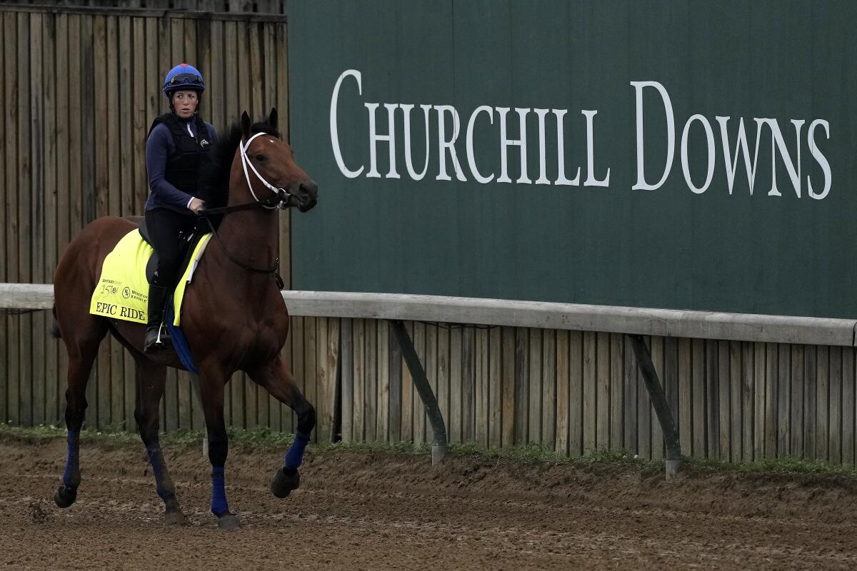Kentucky Derby entrant Epic Ride works out at Churchill Downs on Tuesday.