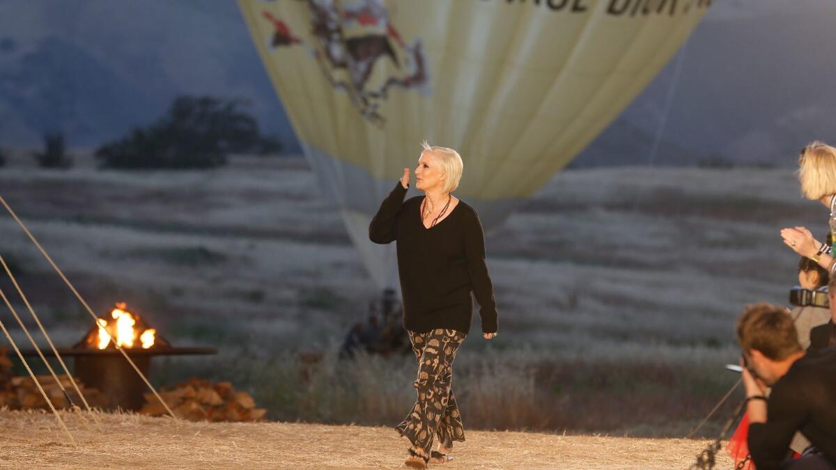 Dior's creative director, Maria Grazia Chiuri, takes a walk during the finale of her first cruise collection show for Christian Dior, held at the Upper Los Virgenes Canyon Open Space Preserve on May 11.