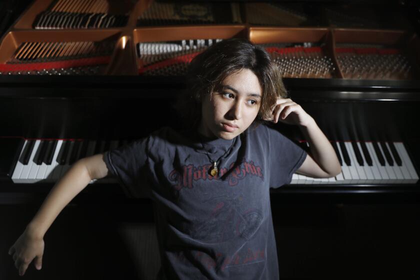 LOS ANGELES-CA-JULY 7, 2023: Brielle "Yuuki" Lubin is photographed at the Colburn School of Performing Arts in downtown Los Angeles where he studies piano on July 7, 2023. (Christina House / Los Angeles Times)