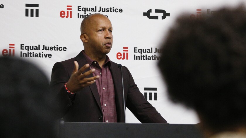 Bryan Stevenson speaks Monday in Montgomery, Ala., about the National Memorial for Peace and Justice.