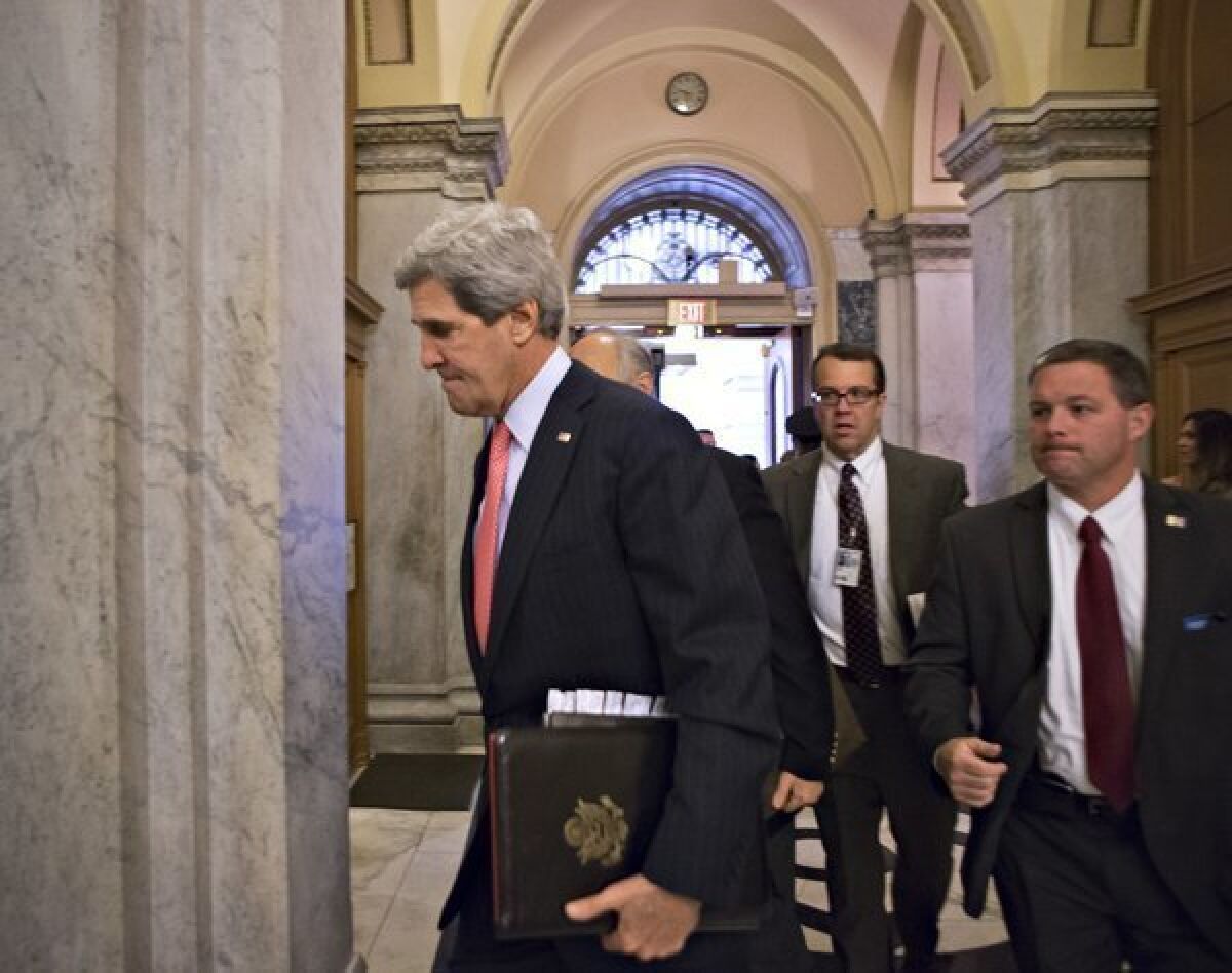 Secretary of State John F. Kerry and national intelligence advisors arrive on Capitol Hill in Washington on Friday to update members of the House on allegations that Syria has used deadly sarin gas in its civil war.