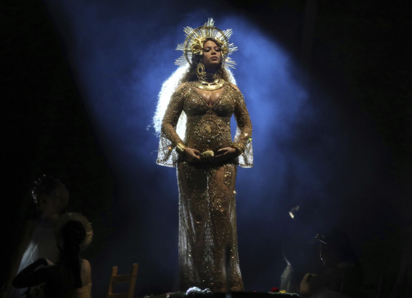 Beyoncé performs at the 59th Grammy Awards.