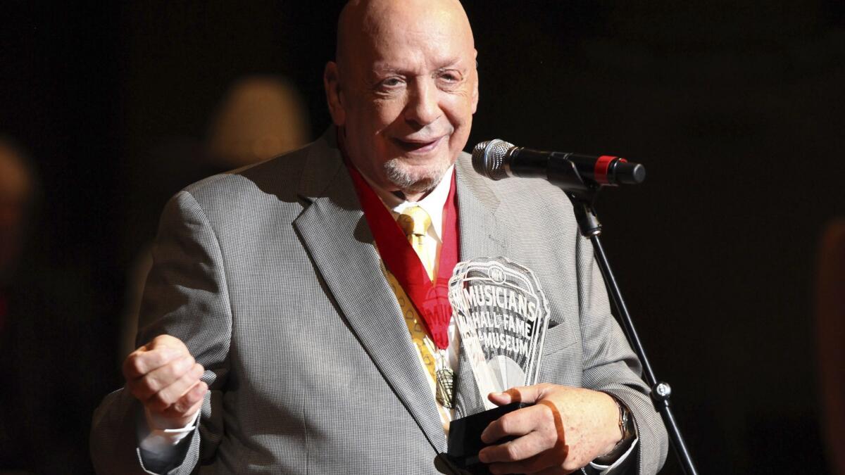 Fred Foster addresses the crowd after being inducted into the Musicians Hall of Fame in 2009.