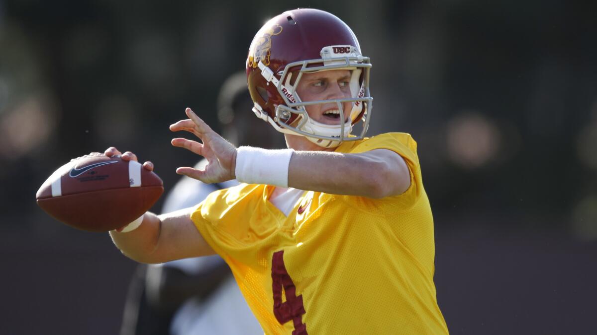 USC quarterback Max Browne passes during a spring practice session in March.