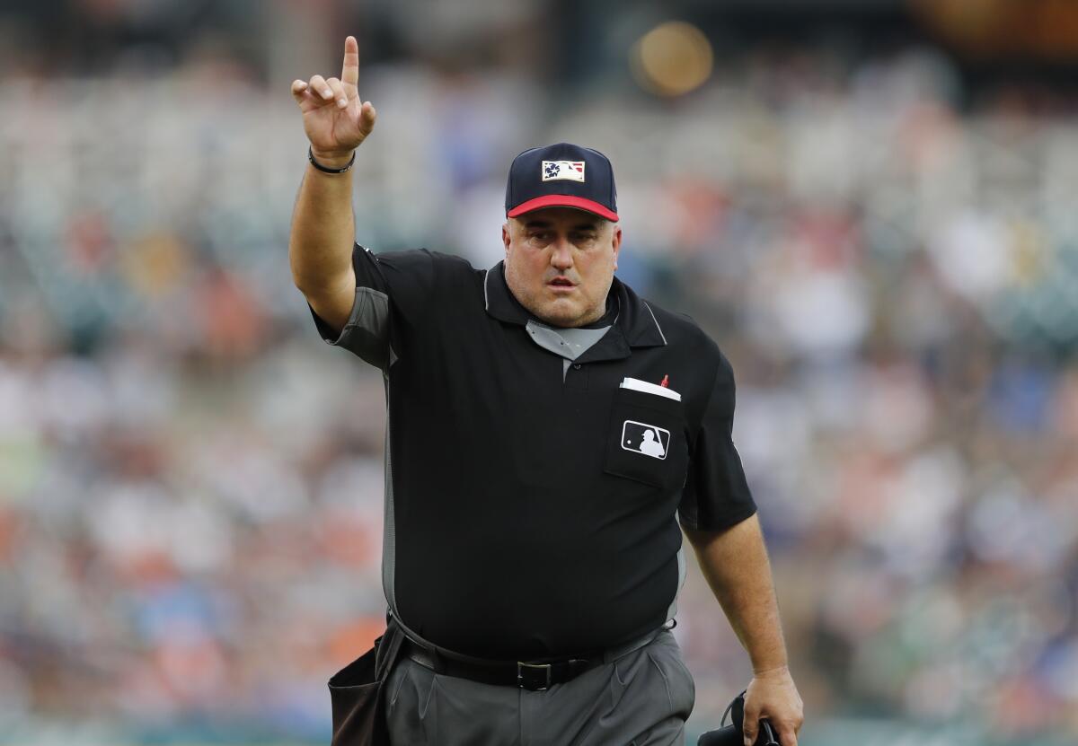 Umpire Eric Cooper during a game between the Detroit Tigers and the Boston Red Sox on July 5. Cooper died two weeks after working the ALDS between the New York Yankees and Minnesota Twins. He was 52.
