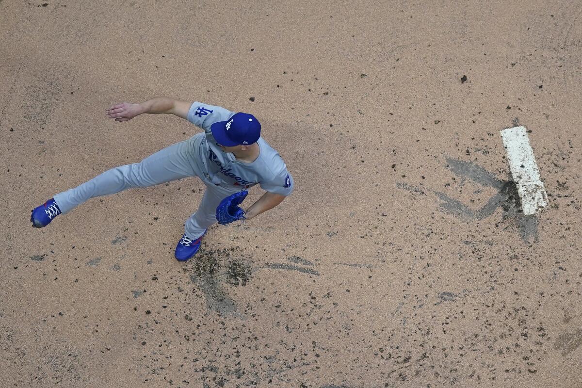 Walker Buehler pitches in the first inning Wednesday.