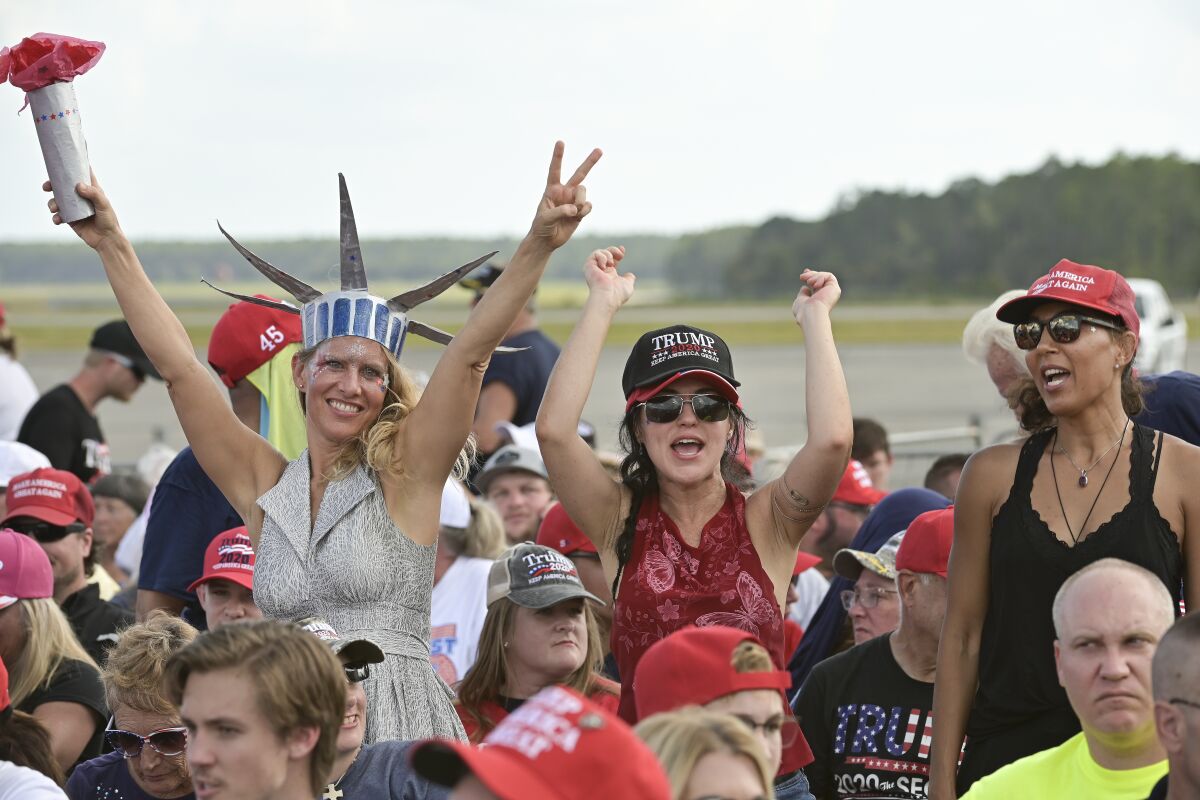 Supporters of President Trump, like these cheering at a rally Thursday in Jacksonville, Fla., aren't known for being shy