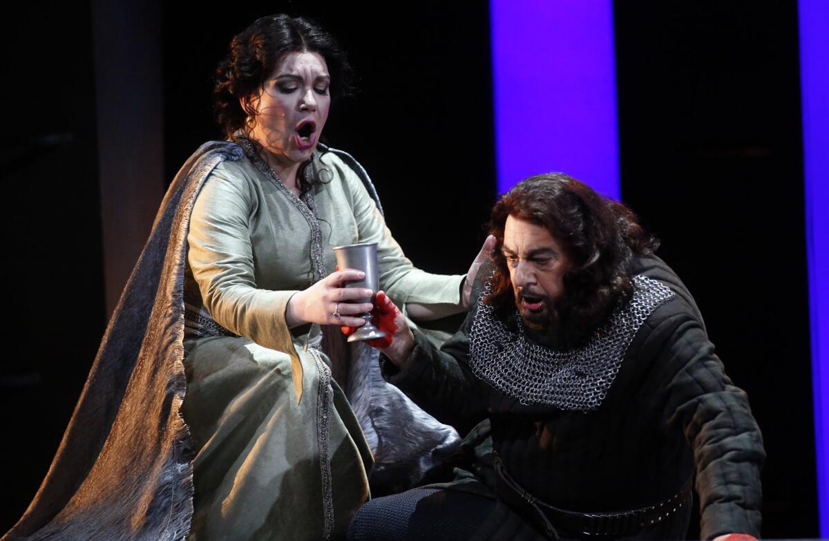 Ekaterina Semenchuk and Placido Domingo in Los Angeles Opera's production of Verdi's "Macbeth."
