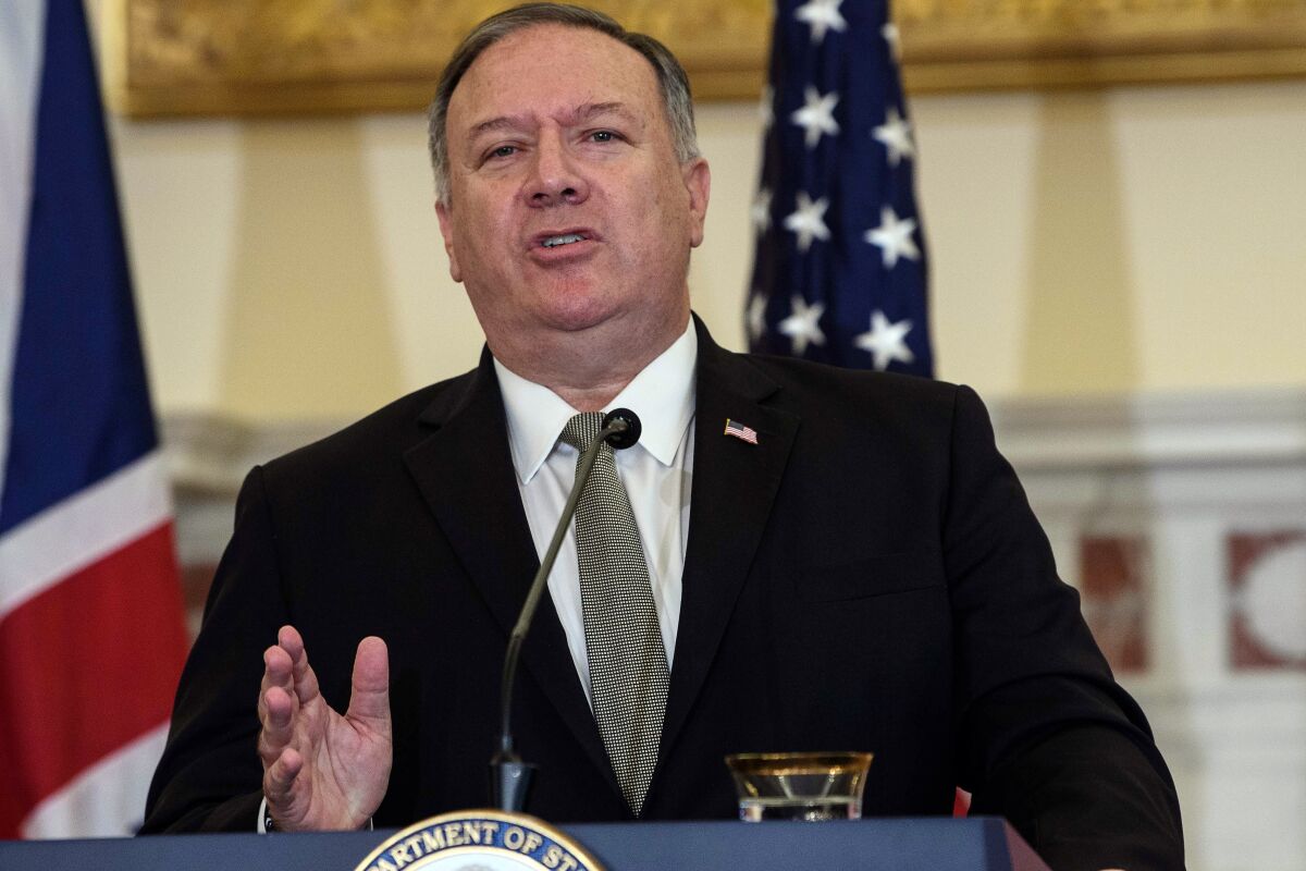 Secretary of State Michael R. Pompeo speaks at a news conference in Washington on Wednesday.