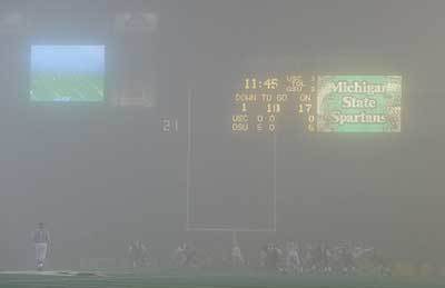 The fog set in for the football game between Southern Cal Trojans and the Oregon State University Beavers at Reser Stadium in Corvallis.