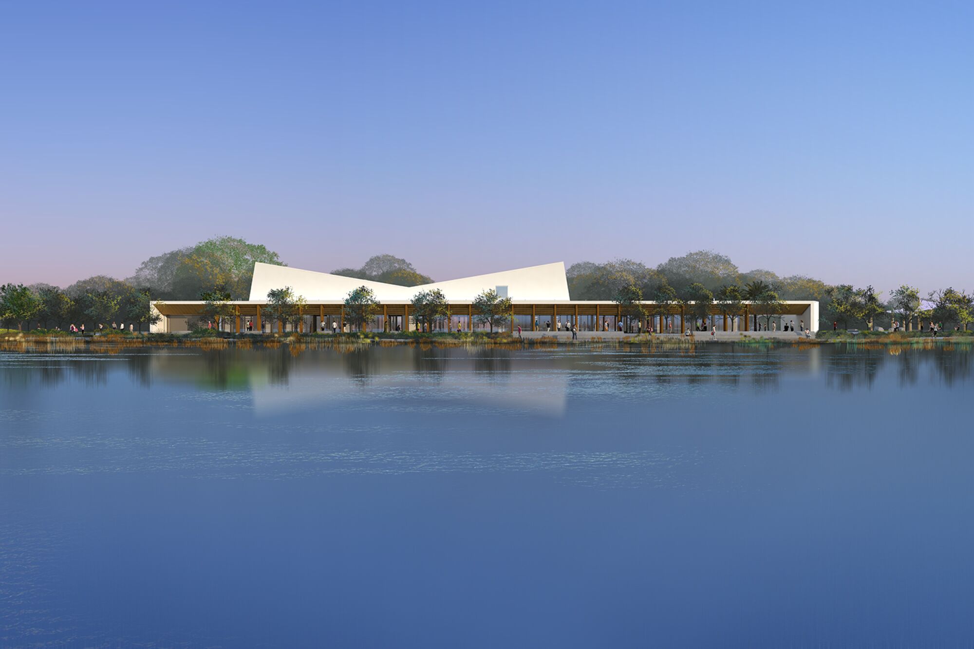 A rendering of the Earvin Magic Johnson Park and Event Center in Willowbrook by Paul Murdoch Architects. A challenge for architecture as cities reopen will be how to keep public spaces from becoming sites of transmission.