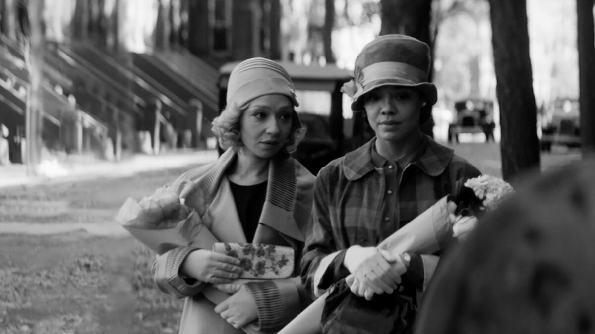 Ruth Negga, left, and Tessa Thompson in the movie "Passing."