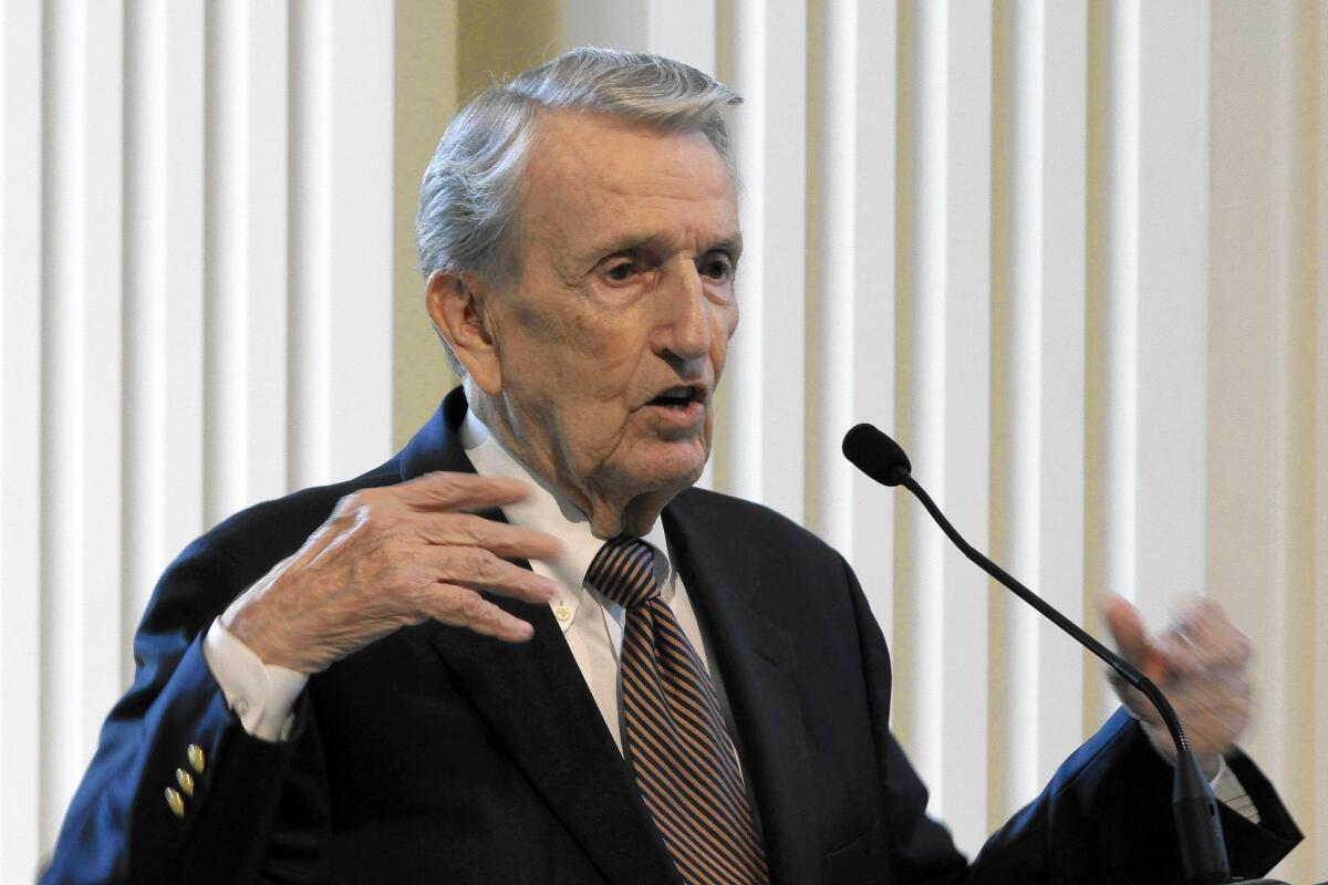 Former Arkansas Sen. Dale Bumpers speaks in Little Rock in 2013. Bumpers gave a strong defense of President Clinton in 1999 during his impeachment proceedings in the Senate.