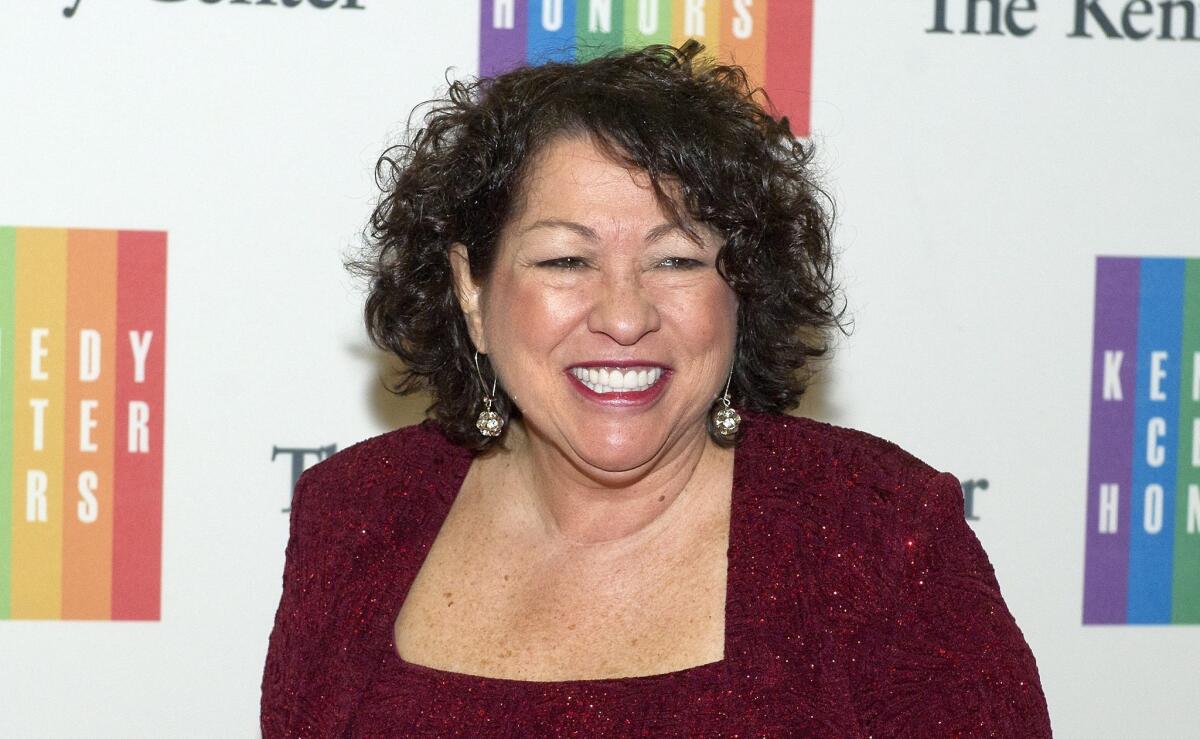 U.S. Supreme Court Associate Justice Sonia Sotomayor arrives at the 2013 Kennedy Center Honors in Washington, D.C., on Dec. 7. Sotomayor has been tapped to lead the final countdown for the new year's celebration in New York's Times Square.