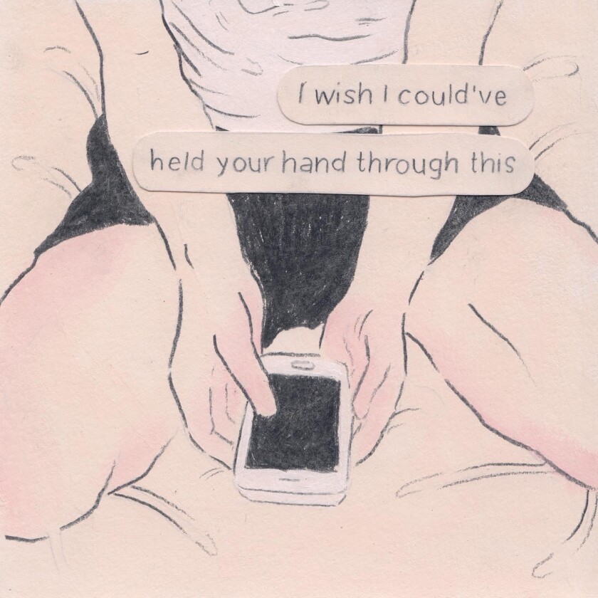 A text-inspired analogue illustration by artist Andrés Hernández titled "I wish I could've held your hand through this."
