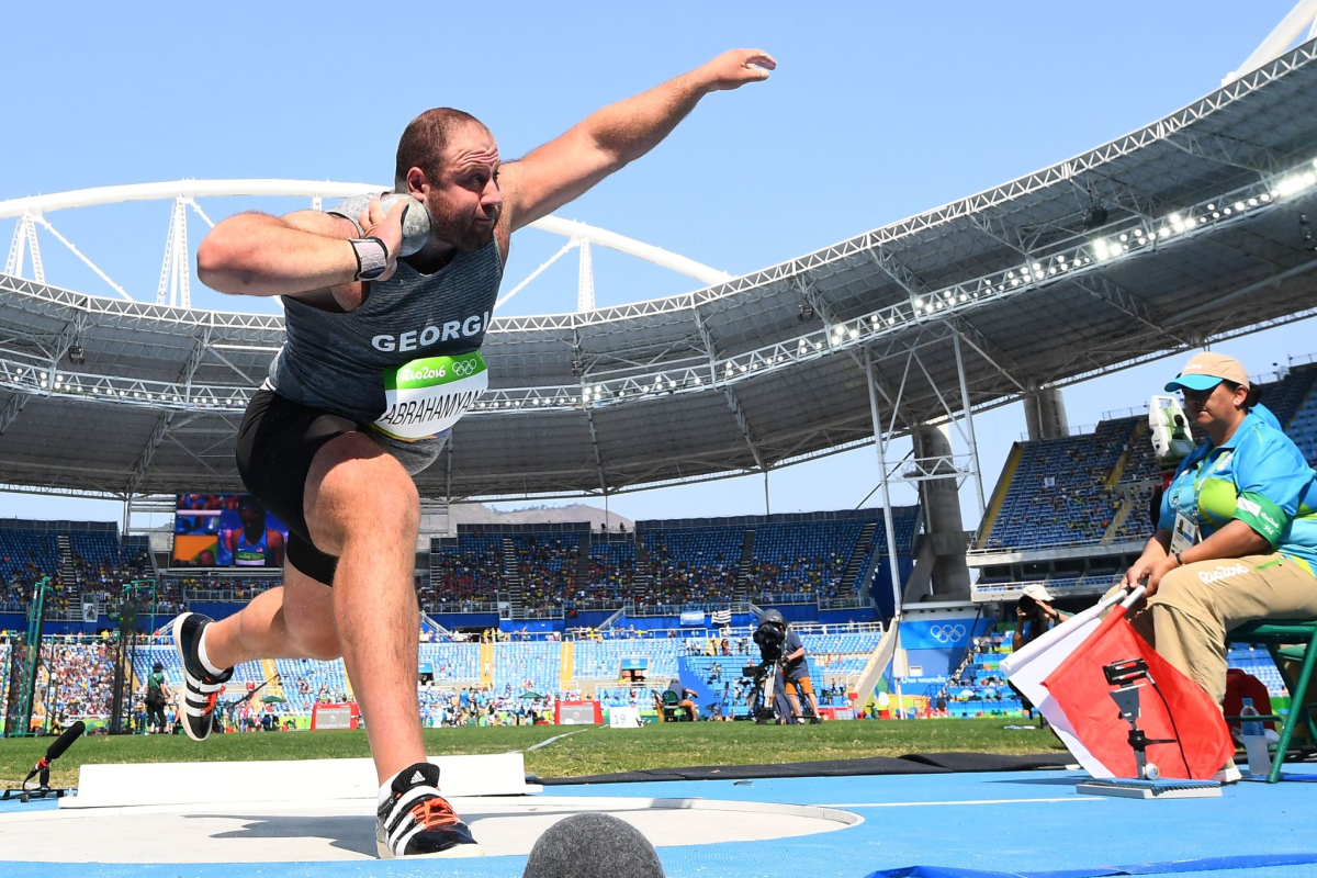 Georgia's Benik Abramyan competes in shot put at the 2016 Rio de Janeiro Olympic Games.