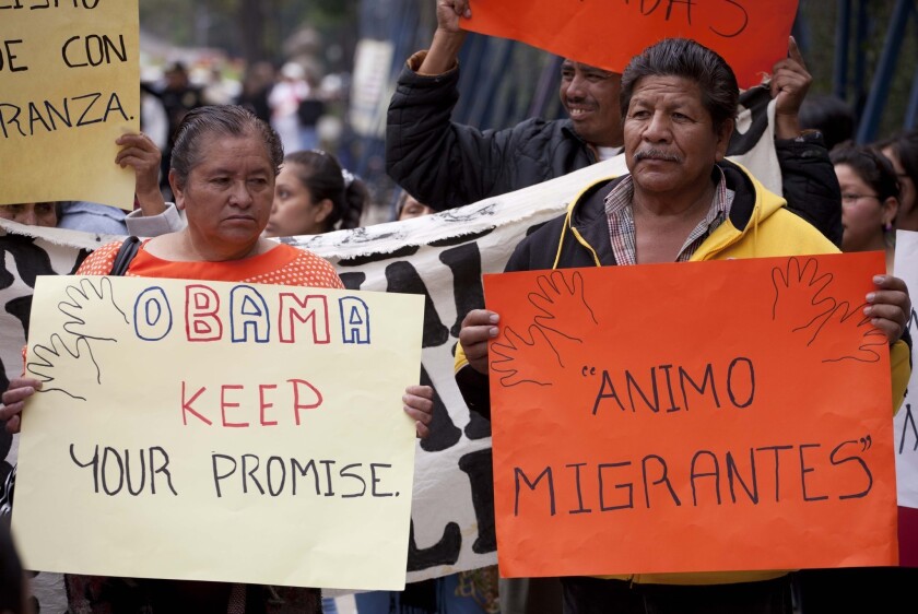 Migrants' rights activists demonstrate outside the U.S. Embassy in Mexico City.