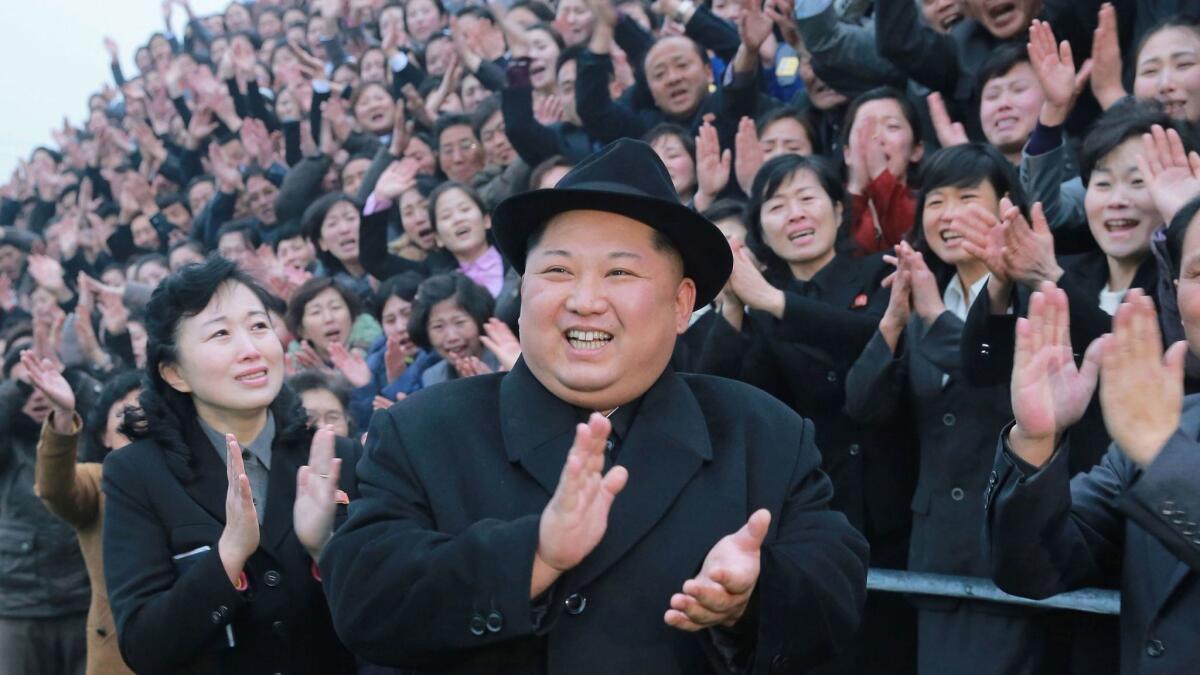 North Korean leader Kim Jong Un vists the newly-renovated Pyongyang Teachers' University on Jan. 17, 2018, in an official photo.