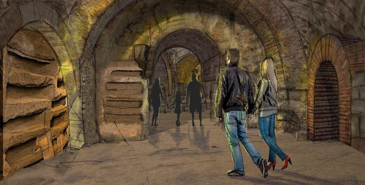 Rendering of the catacombs at the Morris Cerullo Legacy International Center. Visioneering Studios