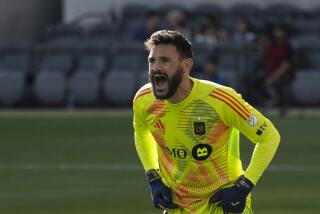 Los Angeles FC goalkeeper Hugo Lloris (1) reacts during an MLS soccer match.