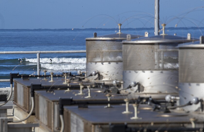 Nuclear waste containers near the Pacific coast at the San Onofre Nuclear Generating Station in San Diego County.
