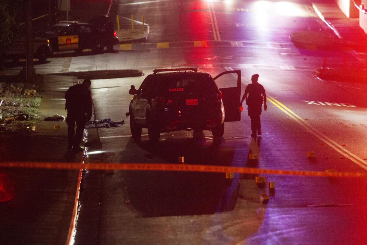 A file photo from 2016 shows Vallejo police officers working at the scene of a police shooting.